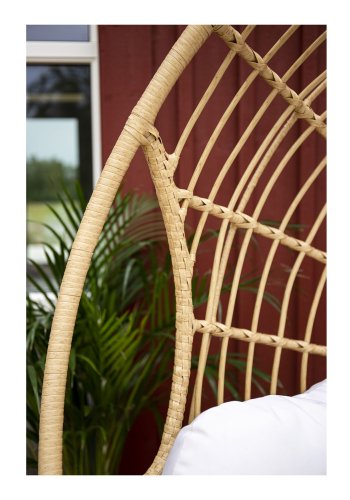 VENTURE DESIGN rund Viga udendrs hngestol m. hynde - offwhite stof, natur rattan og sort stl