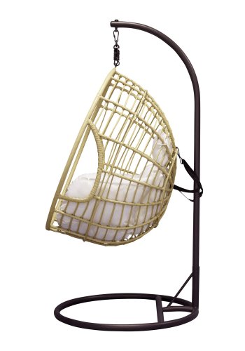 VENTURE DESIGN rund Viga udendrs hngestol m. hynde - offwhite stof, natur rattan og sort stl