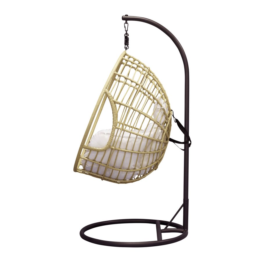 VENTURE DESIGN rund Viga udendrs hngestol m. hynde - offwhite stof, natur rattan og sort stl