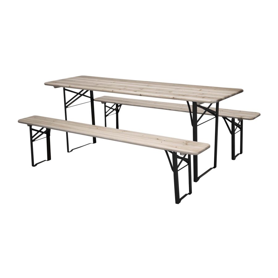 VENTURE DESIGN Guniess foldehavebord og havebnke - natur tr og sort metal 