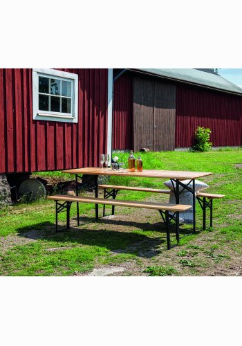 VENTURE DESIGN Guniess foldehavebord og havebnke - natur tr og sort metal 