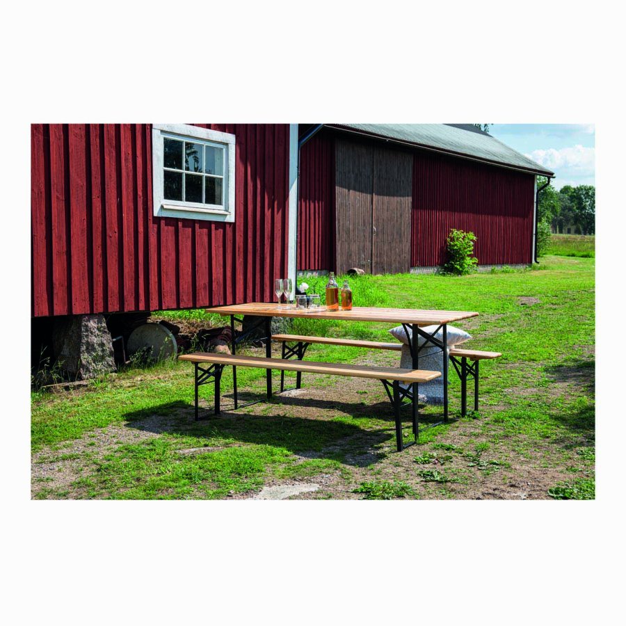 VENTURE DESIGN Guniess foldehavebord og havebnke - natur tr og sort metal 