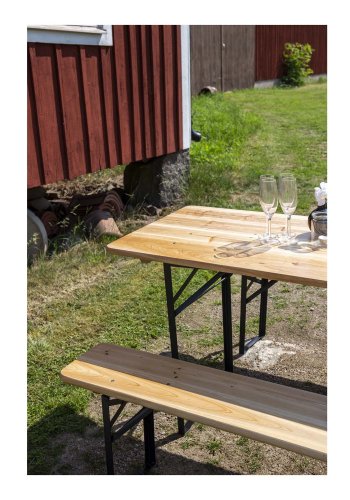 VENTURE DESIGN Guniess foldehavebord og havebnke - natur tr og sort metal 