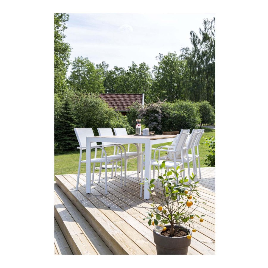 VENTURE DESIGN rektangulr Bois havebord - natur akacietr og hvid aluminium (200x100)
