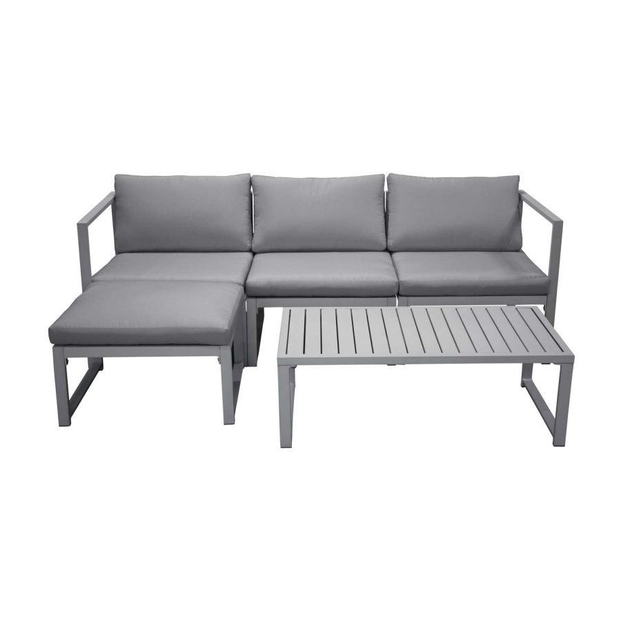 VENTURE DESIGN Salvador sofa havest m. hynder og bord - gr polyester og hvid aluminium