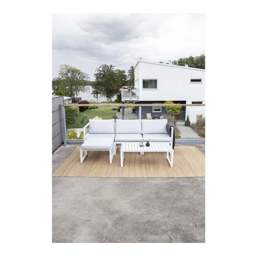 VENTURE DESIGN Salvador sofa havest m. hynder og bord - gr polyester og hvid aluminium