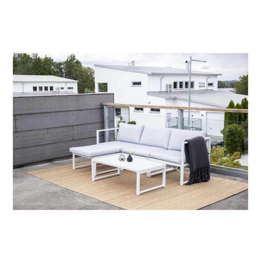 VENTURE DESIGN Salvador sofa havest m. hynder og bord - gr polyester og hvid aluminium