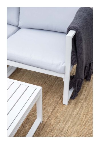 VENTURE DESIGN Salvador sofa havest m. hynder og bord - gr polyester og hvid aluminium