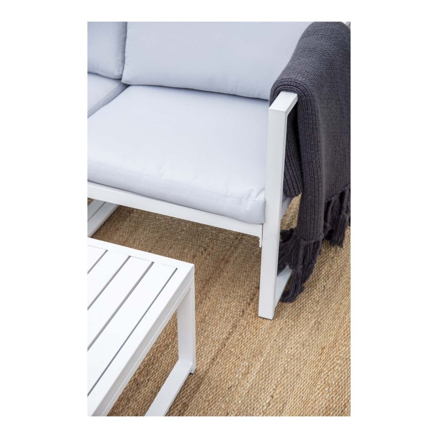 VENTURE DESIGN Salvador sofa havest m. hynder og bord - gr polyester og hvid aluminium