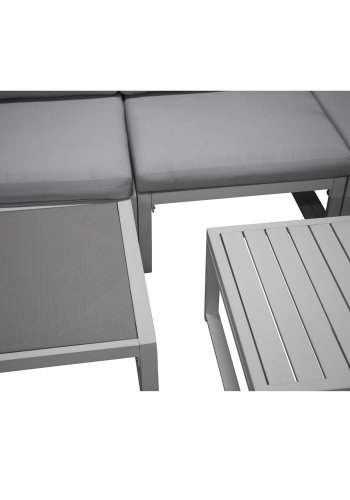 VENTURE DESIGN Salvador sofa havest m. hynder og bord - gr polyester og hvid aluminium