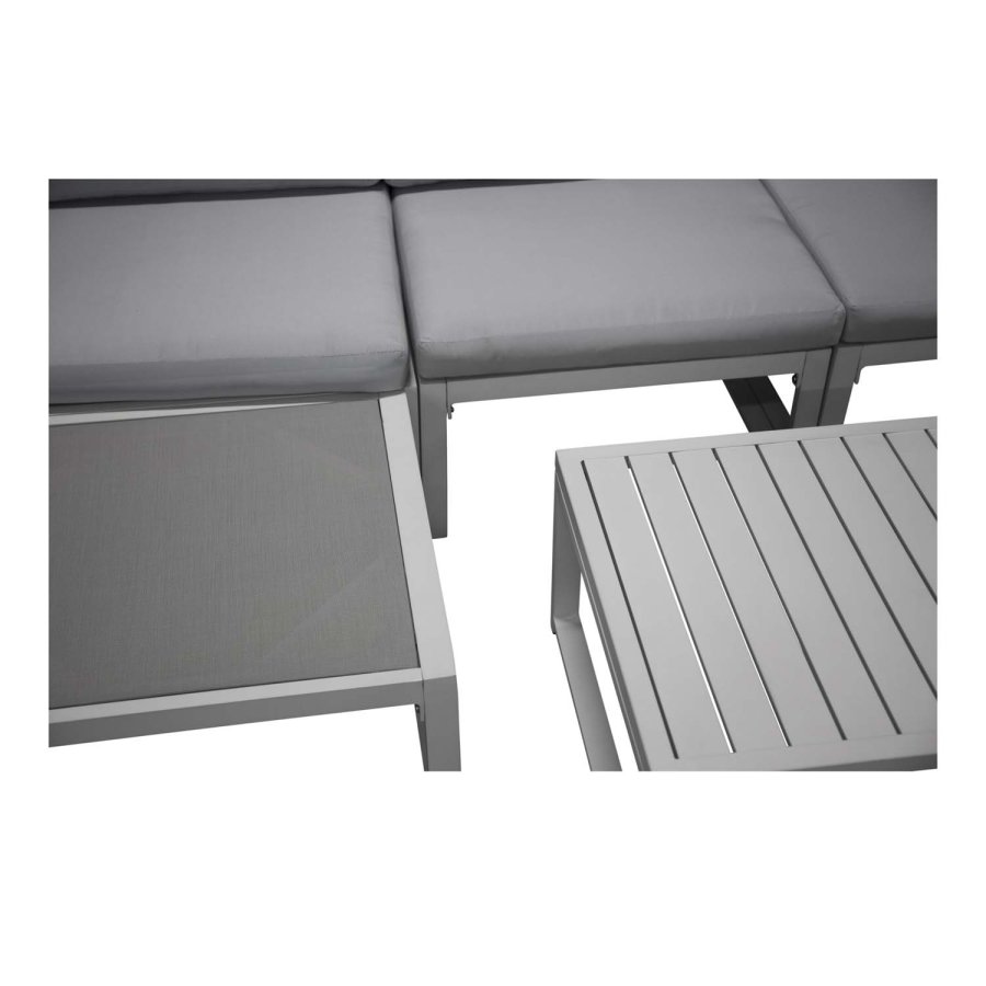 VENTURE DESIGN Salvador sofa havest m. hynder og bord - gr polyester og hvid aluminium