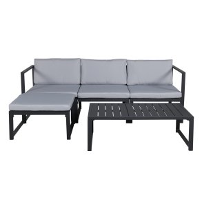 VENTURE DESIGN Salvador sofa set - BLACK Alu / Grey Cushions. 2 corners+ 1 middlepart + 1 ottom