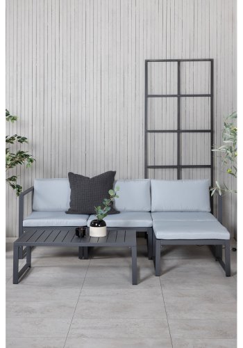 VENTURE DESIGN Salvador sofa set - BLACK Alu / Grey Cushions. 2 corners+ 1 middlepart + 1 ottom