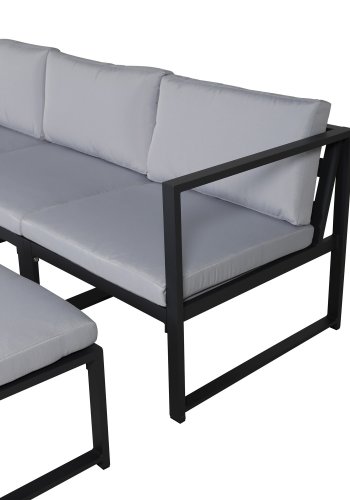 VENTURE DESIGN Salvador sofa set - BLACK Alu / Grey Cushions. 2 corners+ 1 middlepart + 1 ottom