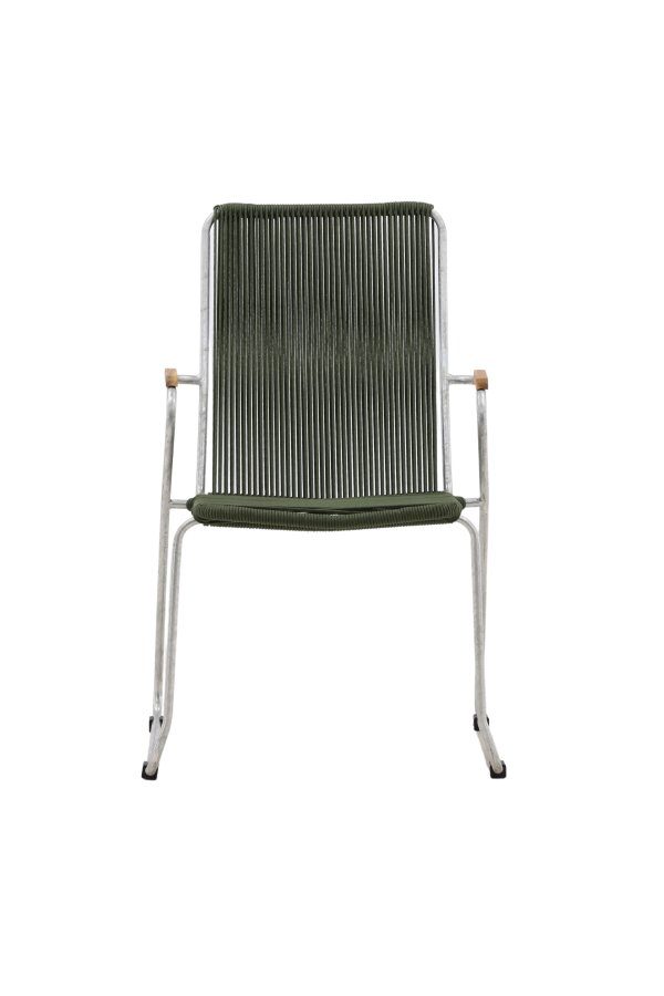 VENTURE DESIGN Bois havestol, m. teak armln - grn reb og slv stl