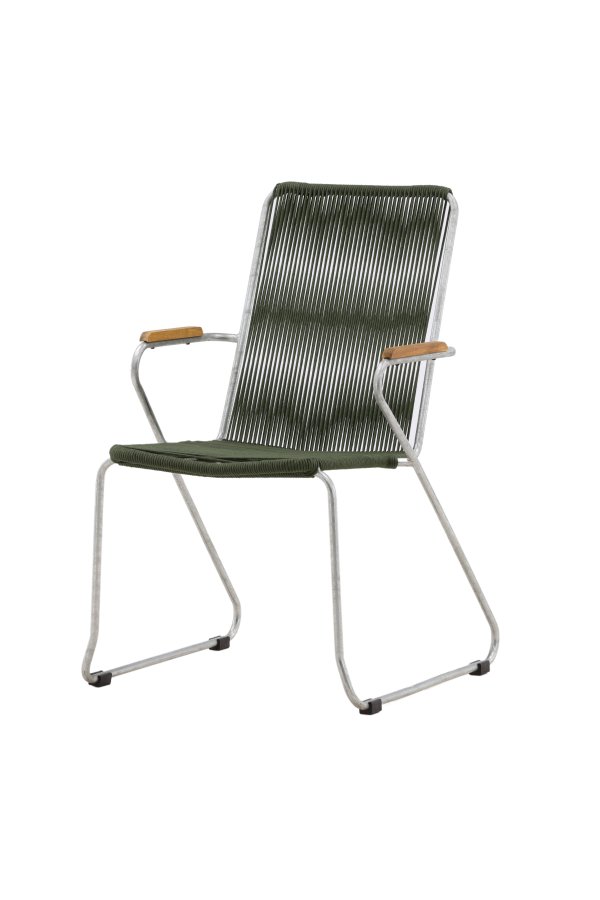 VENTURE DESIGN Bois havestol, m. teak armln - grn reb og slv stl