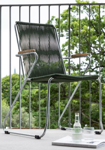 VENTURE DESIGN Bois havestol, m. teak armln - grn reb og slv stl