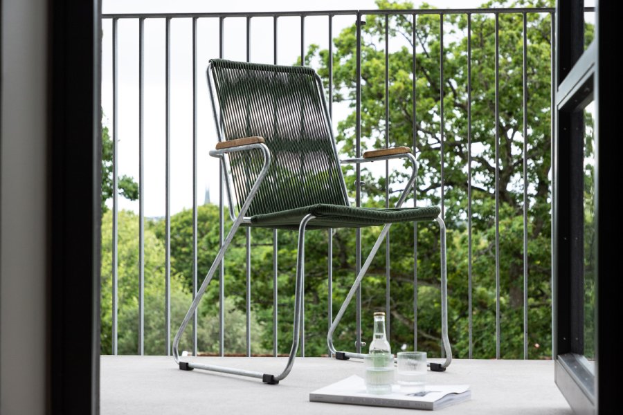 VENTURE DESIGN Bois havestol, m. teak armln - grn reb og slv stl