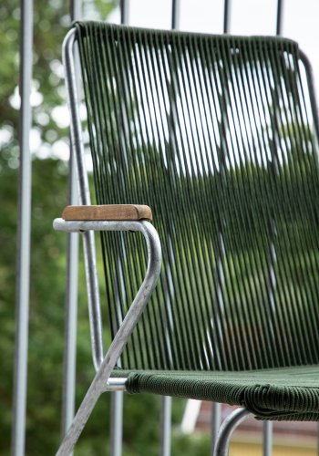 VENTURE DESIGN Bois havestol, m. teak armln - grn reb og slv stl