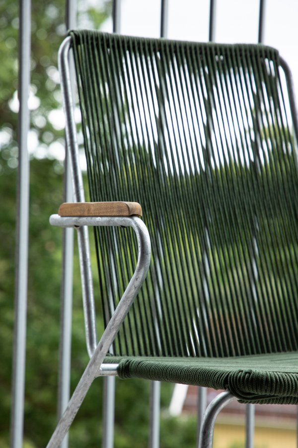 VENTURE DESIGN Bois havestol, m. teak armln - grn reb og slv stl