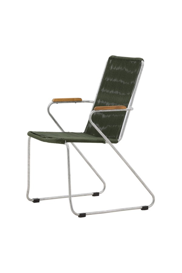 VENTURE DESIGN Bois havestol, m. teak armln - grn reb og slv stl