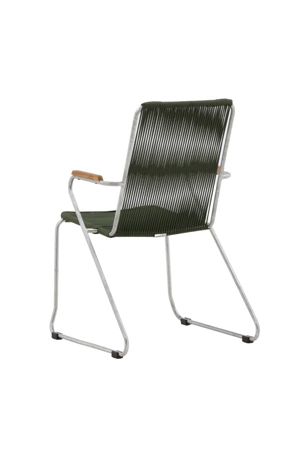 VENTURE DESIGN Bois havestol, m. teak armln - grn reb og slv stl