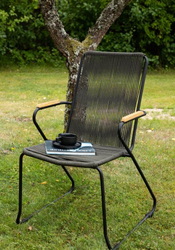 VENTURE DESIGN Bois havestol, m. teak armln - mrkegr reb og sort stl