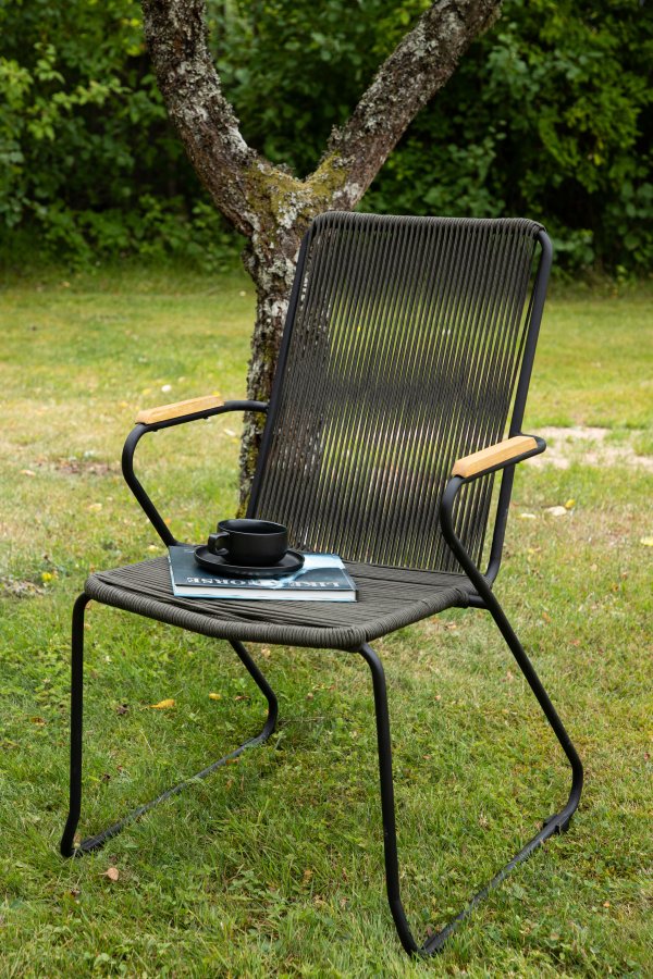 VENTURE DESIGN Bois havestol, m. teak armln - mrkegr reb og sort stl