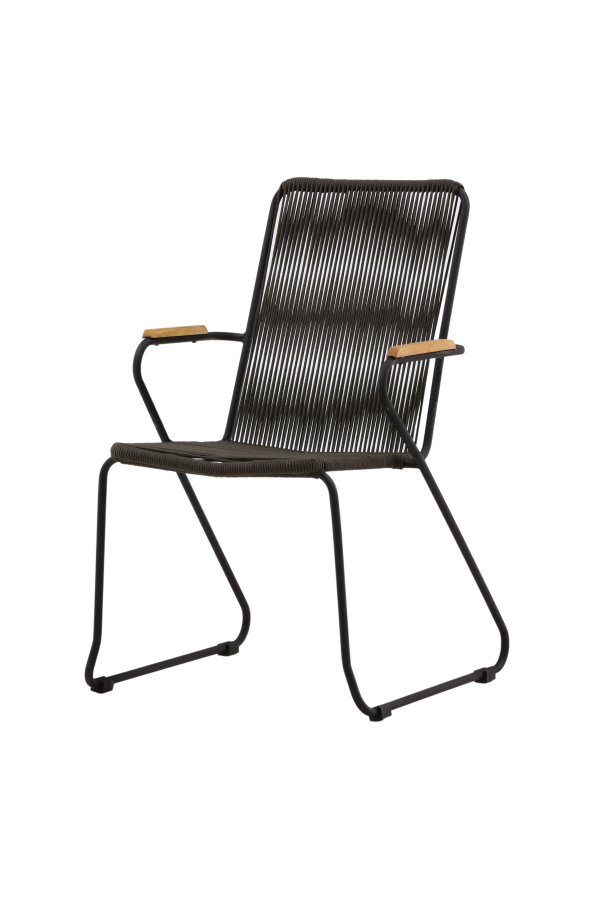 VENTURE DESIGN Bois havestol, m. teak armln - mrkegr reb og sort stl