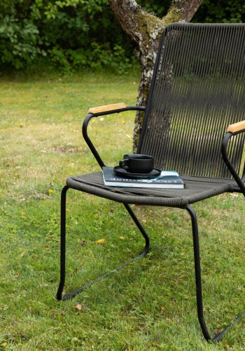 VENTURE DESIGN Bois havestol, m. teak armln - mrkegr reb og sort stl