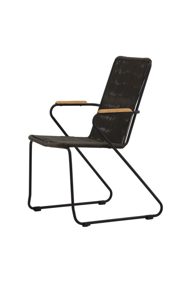 VENTURE DESIGN Bois havestol, m. teak armln - mrkegr reb og sort stl