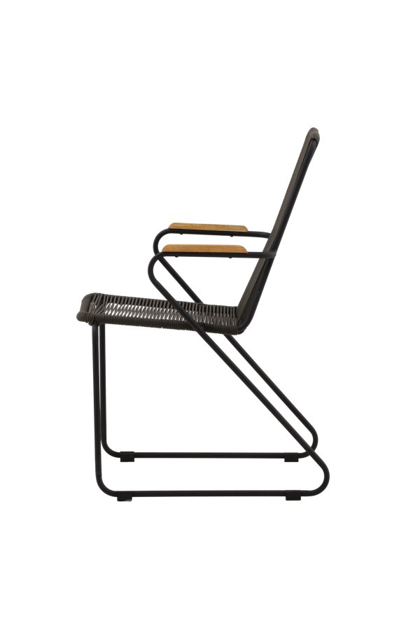 VENTURE DESIGN Bois havestol, m. teak armln - mrkegr reb og sort stl