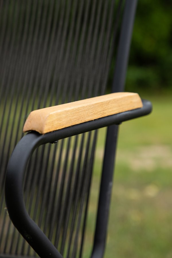 VENTURE DESIGN Bois havestol, m. teak armln - mrkegr reb og sort stl