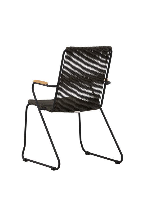 VENTURE DESIGN Bois havestol, m. teak armln - mrkegr reb og sort stl