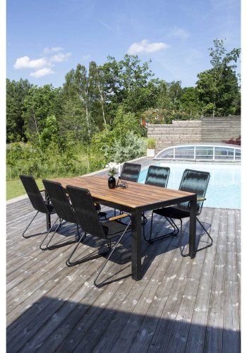 VENTURE DESIGN Bois havestol, m. armln - natur teaktr, sort reb og stl