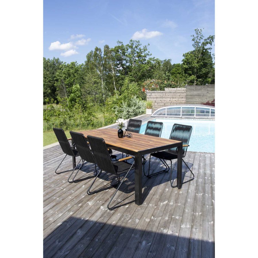 VENTURE DESIGN Bois havestol, m. armln - natur teaktr, sort reb og stl