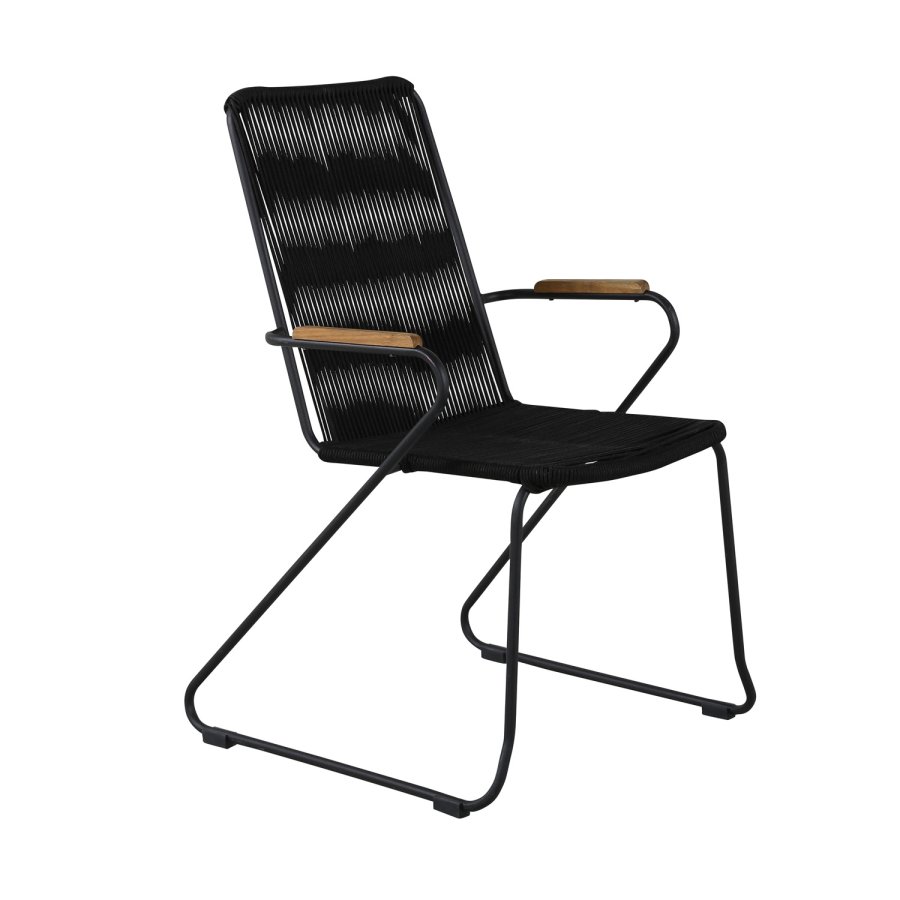 VENTURE DESIGN Bois havestol, m. armln - natur teaktr, sort reb og stl