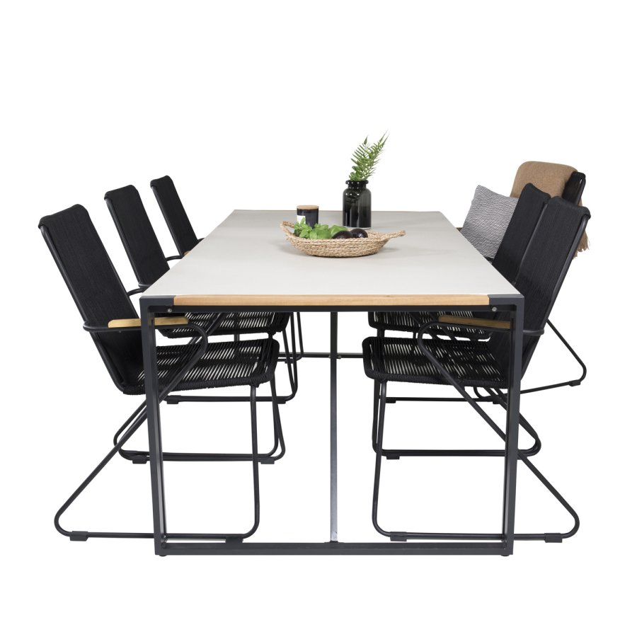 VENTURE DESIGN Bois havestol, m. armln - natur teaktr, sort reb og stl