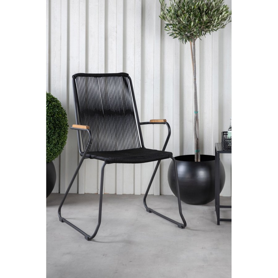 VENTURE DESIGN Bois havestol, m. armln - natur teaktr, sort reb og stl