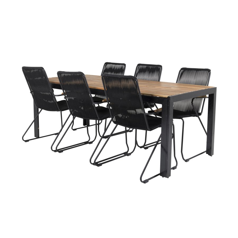 VENTURE DESIGN Bois havestol, m. armln - natur teaktr, sort reb og stl