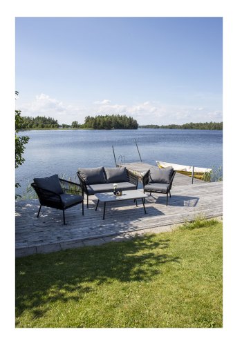 VENTURE DESIGN Lindos havest - gr stof, sort aluminium og reb 