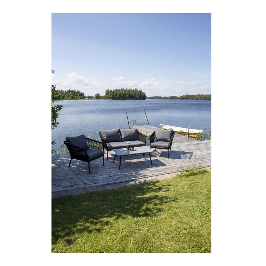 VENTURE DESIGN Lindos havest - gr stof, sort aluminium og reb 