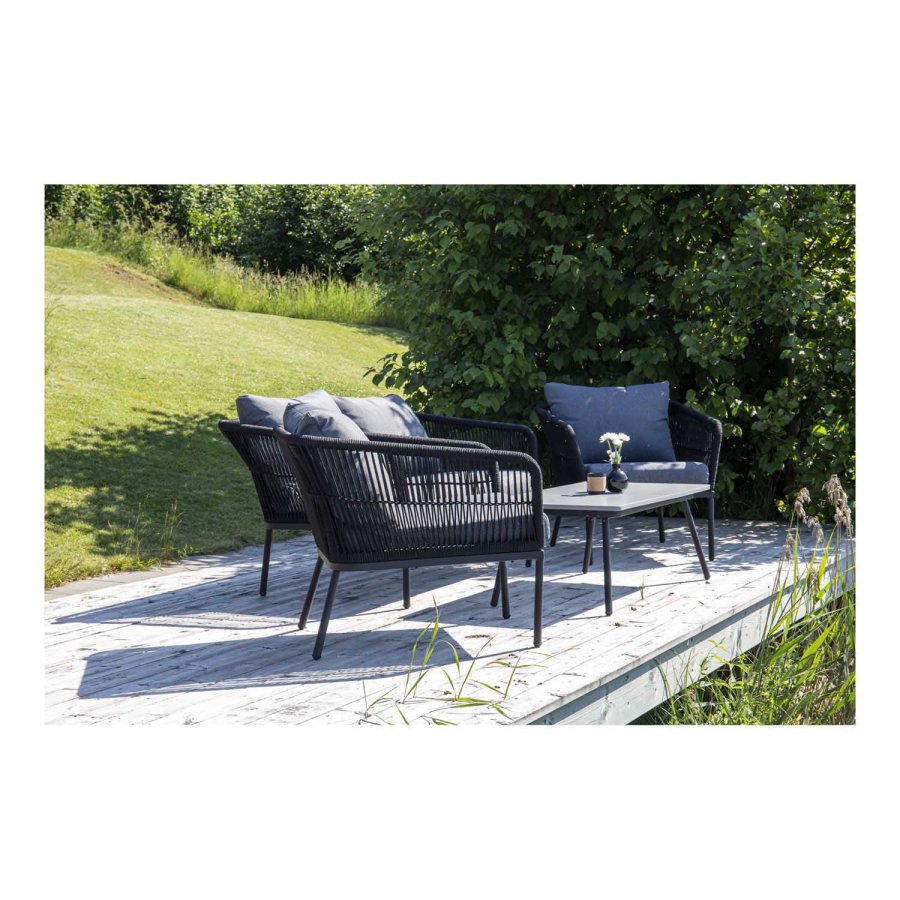 VENTURE DESIGN Lindos havest - gr stof, sort aluminium og reb 