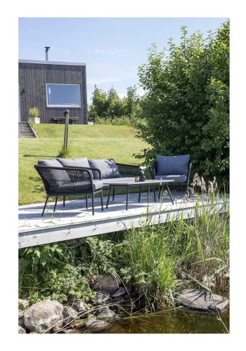 VENTURE DESIGN Lindos havest - gr stof, sort aluminium og reb 