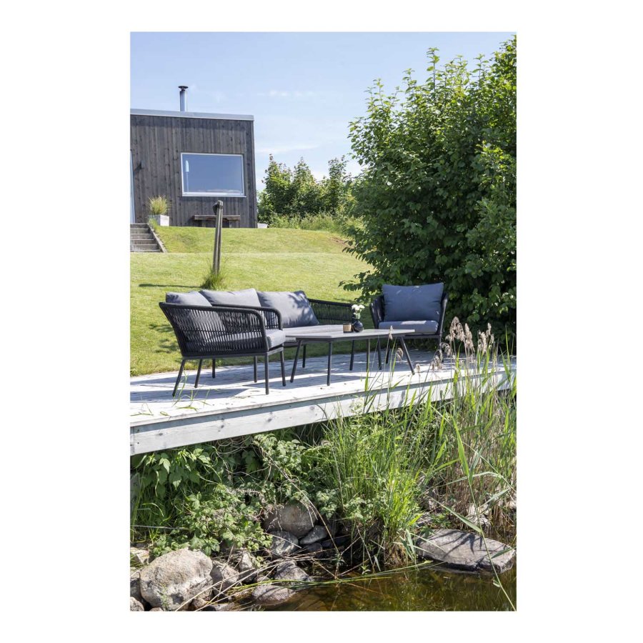 VENTURE DESIGN Lindos havest - gr stof, sort aluminium og reb 