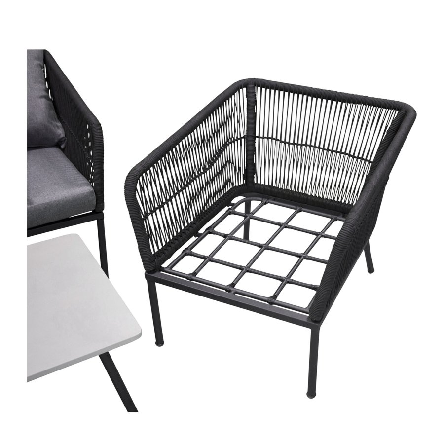 VENTURE DESIGN Lindos havest - gr stof, sort aluminium og reb 