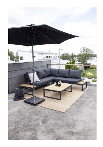 VENTURE DESIGN Panama hjrne havesofa m. hynder - gr, natur akacietr og sort aluminium