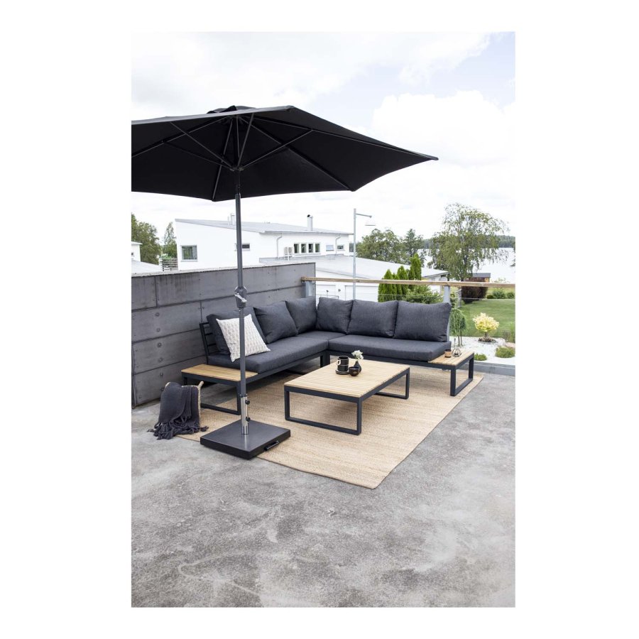 VENTURE DESIGN Panama hjrne havesofa m. hynder - gr, natur akacietr og sort aluminium