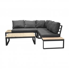 VENTURE DESIGN Panama hjrne havesofa m. hynder - gr, natur akacietr og sort aluminium