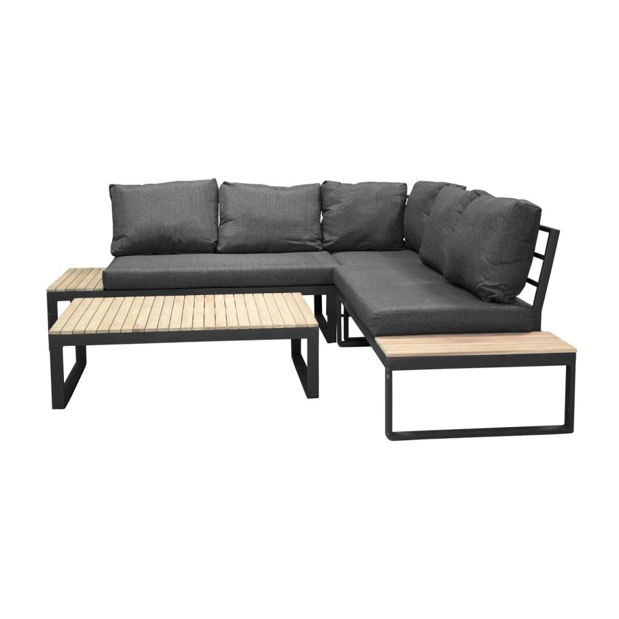 VENTURE DESIGN Panama hjrne havesofa m. hynder - gr, natur akacietr og sort aluminium